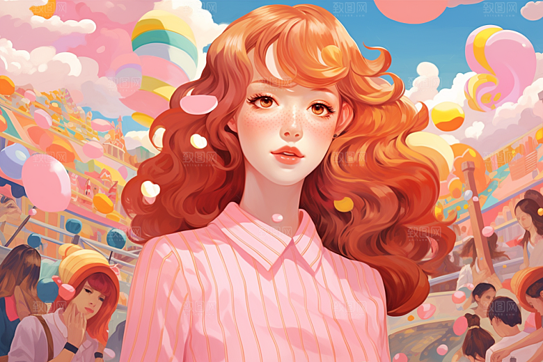 多巴胺女孩少女手绘插画