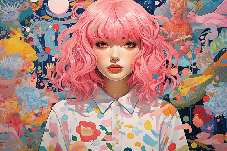 多巴胺女孩手绘少女插画