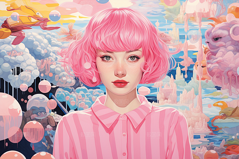 多巴胺女孩少女形象插画