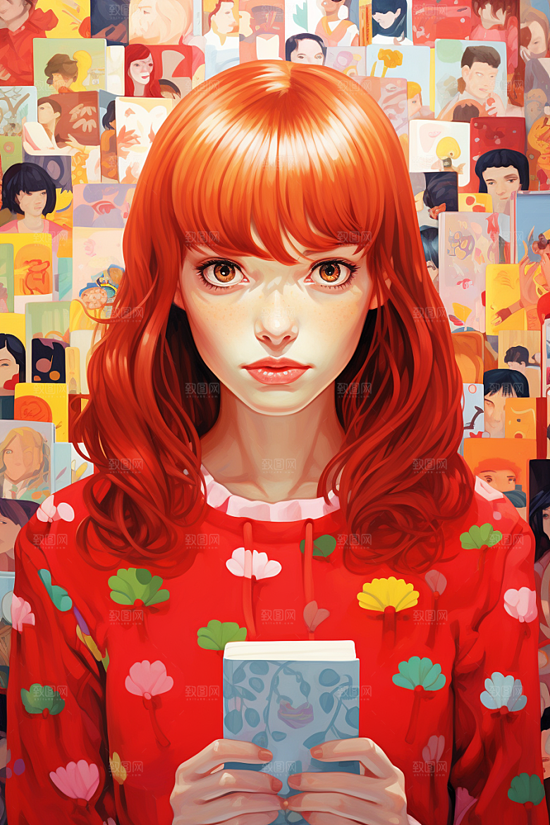 多巴胺女孩缤纷艺术感插画