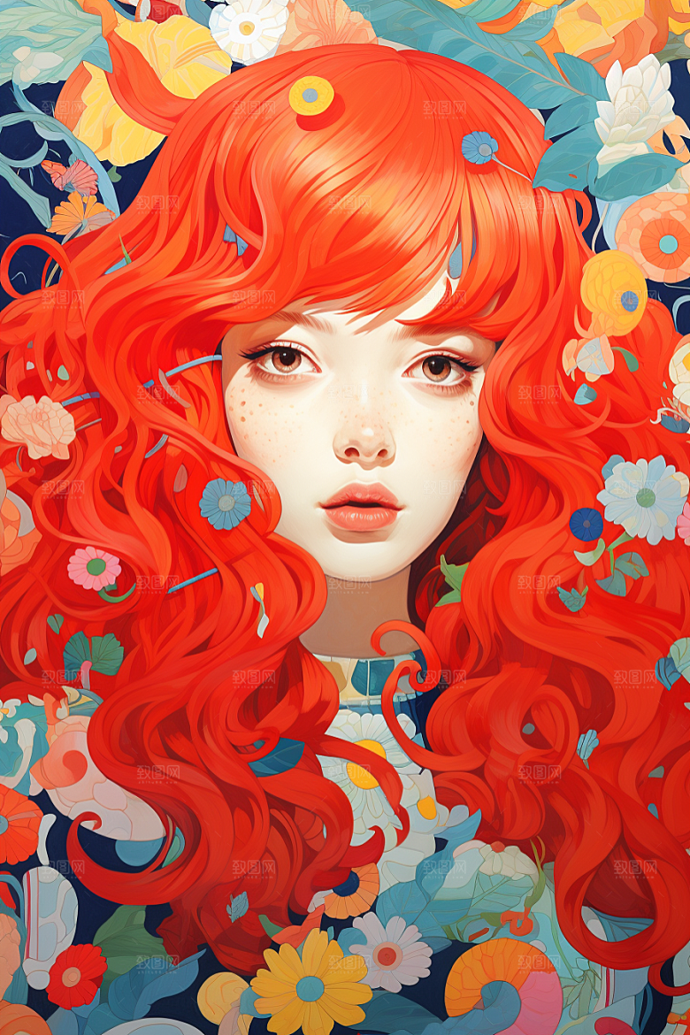 多巴胺女孩艺术感穿搭插画