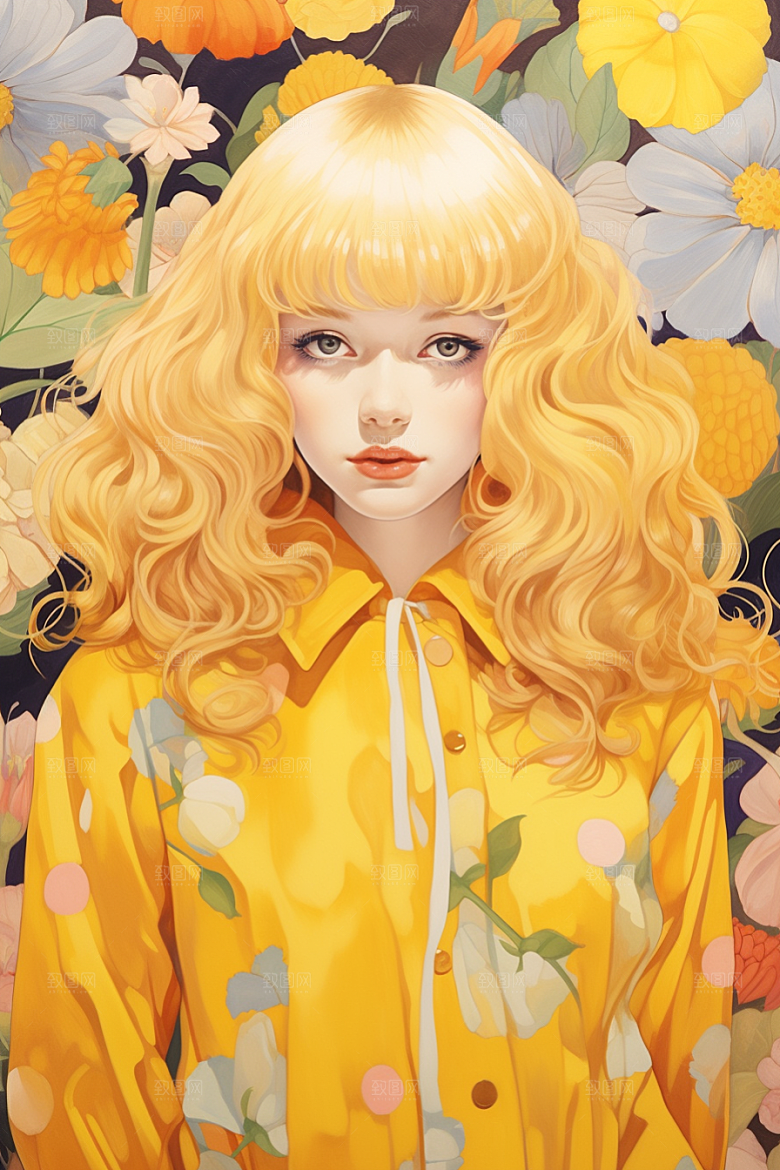 多巴胺女孩艺术感五彩斑斓插画