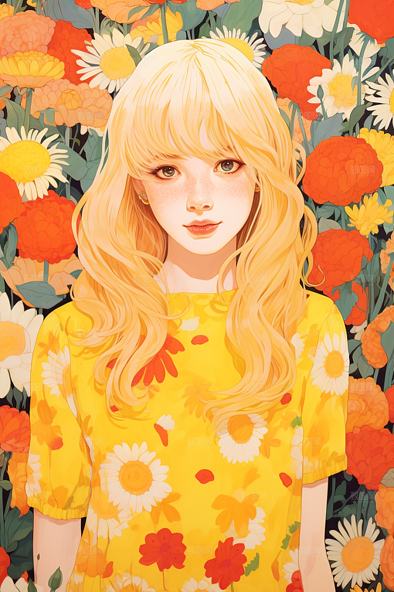 多巴胺女孩手绘少女插画