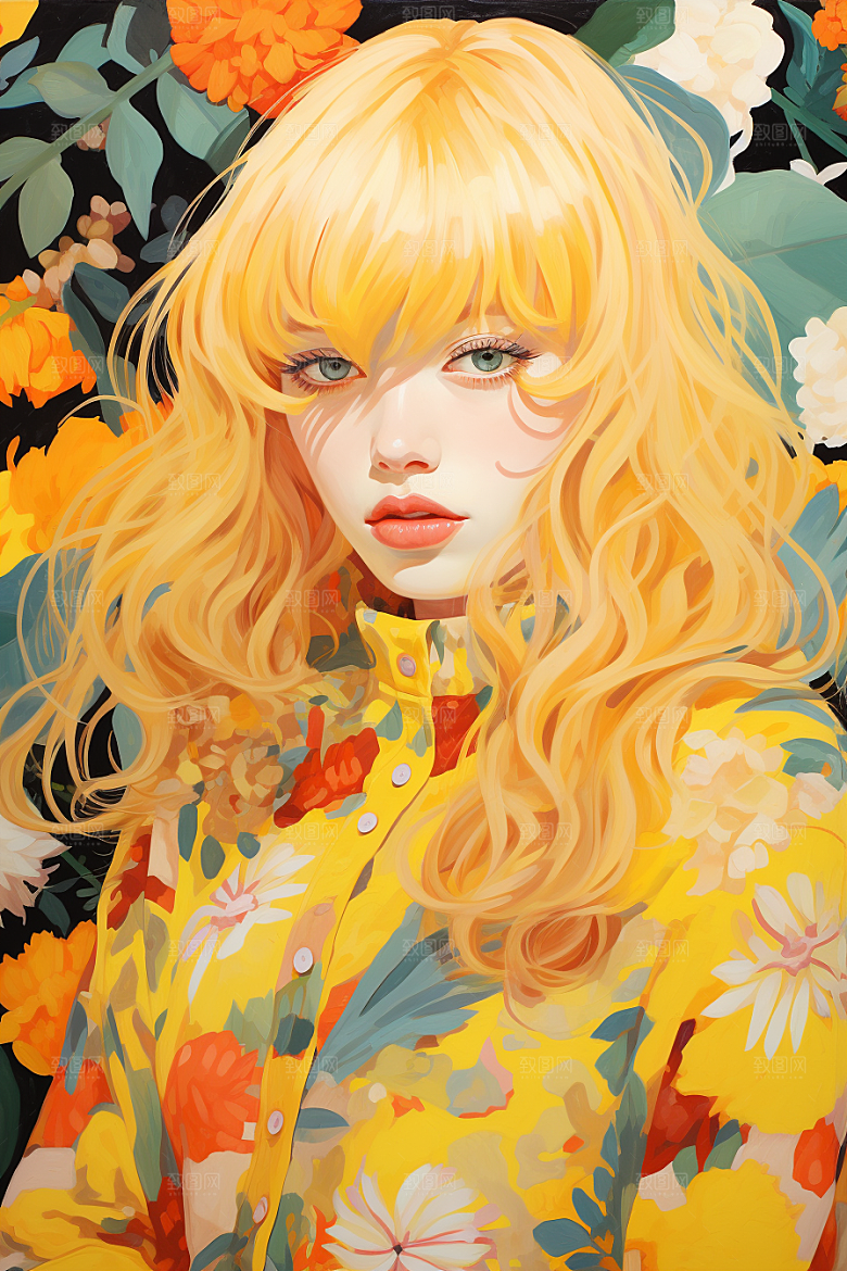 多巴胺女孩少女手绘插画
