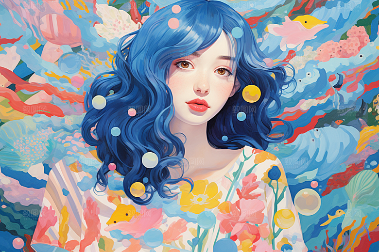 多巴胺女孩手绘缤纷插画