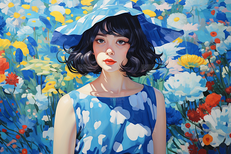 多巴胺女孩手绘高清插画