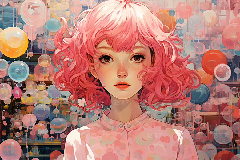 多巴胺女孩五彩斑斓可爱插画
