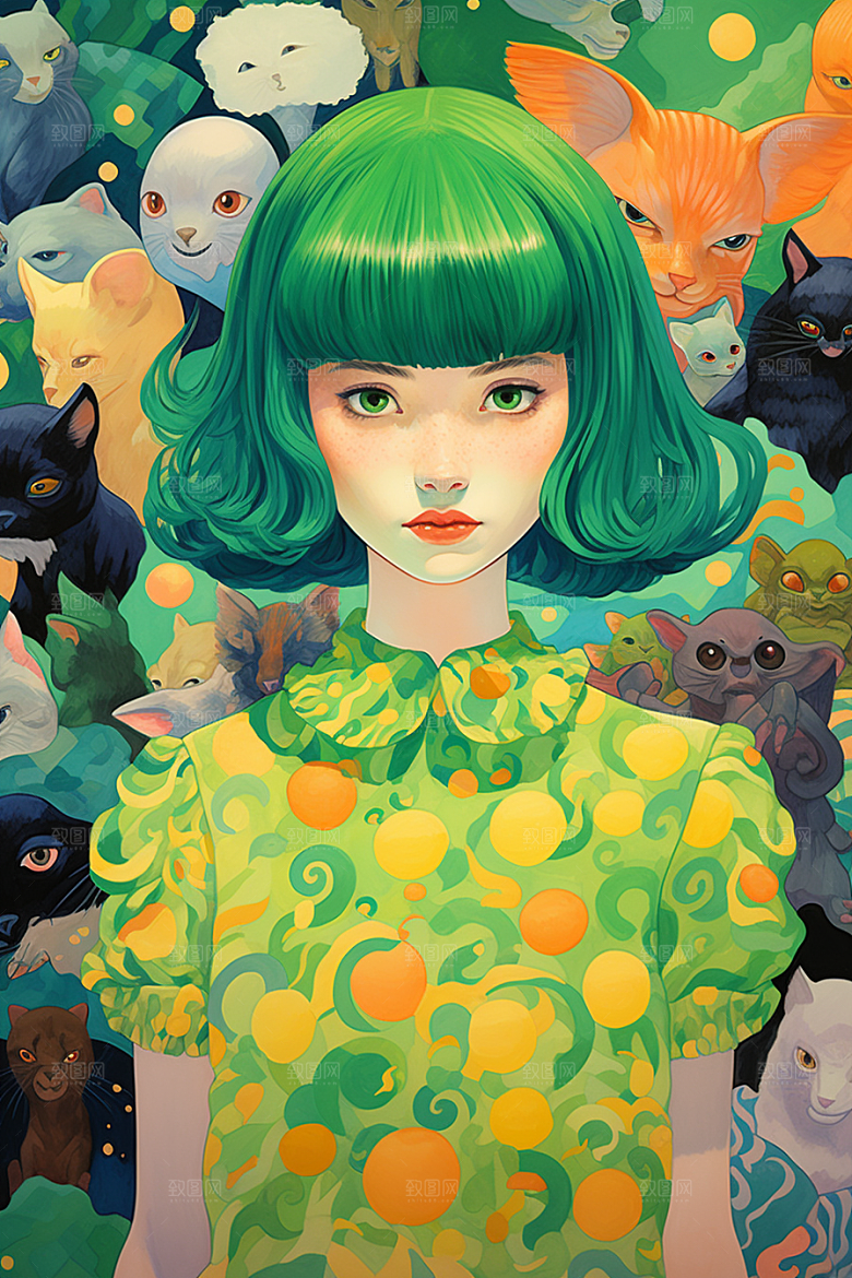 多巴胺女孩彩色缤纷插画