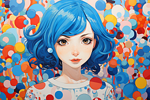 多巴胺女孩五彩斑斓穿搭插画
