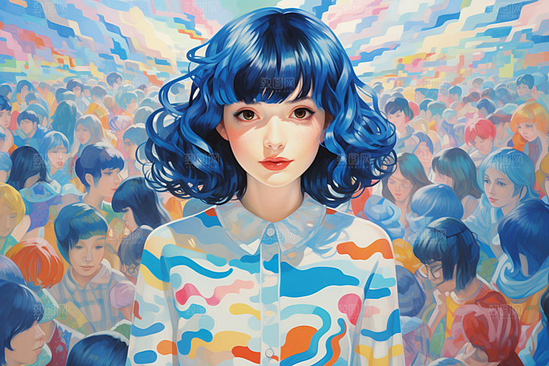 多巴胺女孩可爱形象插画