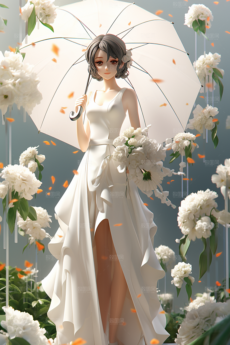 卡通婚纱婚礼唯美插画