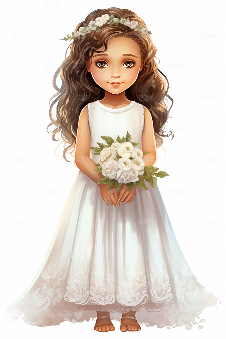 卡通婚纱结婚唯美插画