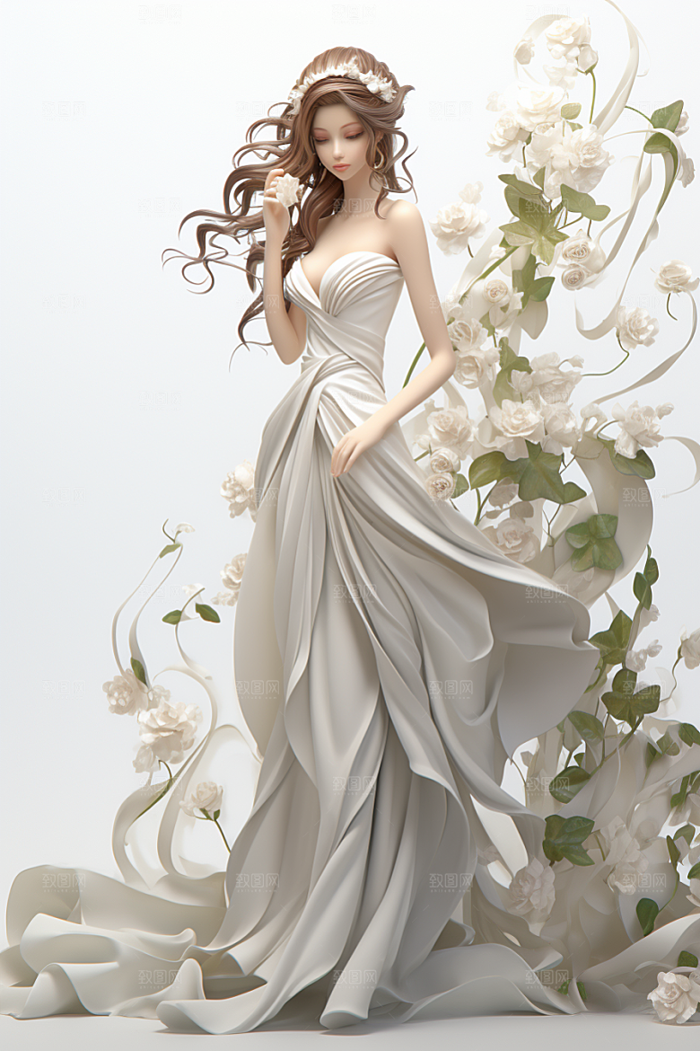 卡通婚纱手绘结婚插画