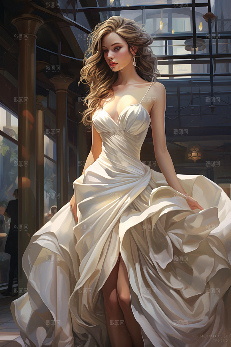 卡通婚纱纯洁结婚插画