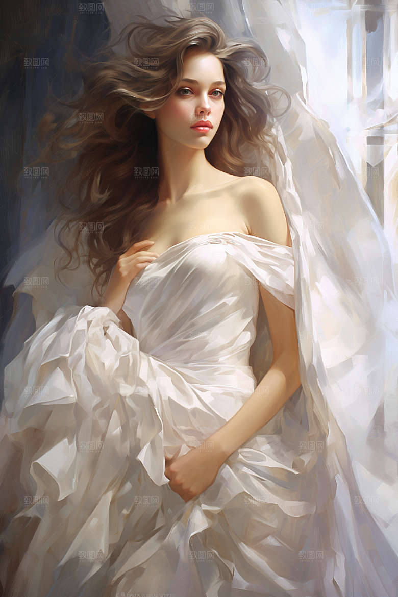 卡通婚纱新娘唯美插画