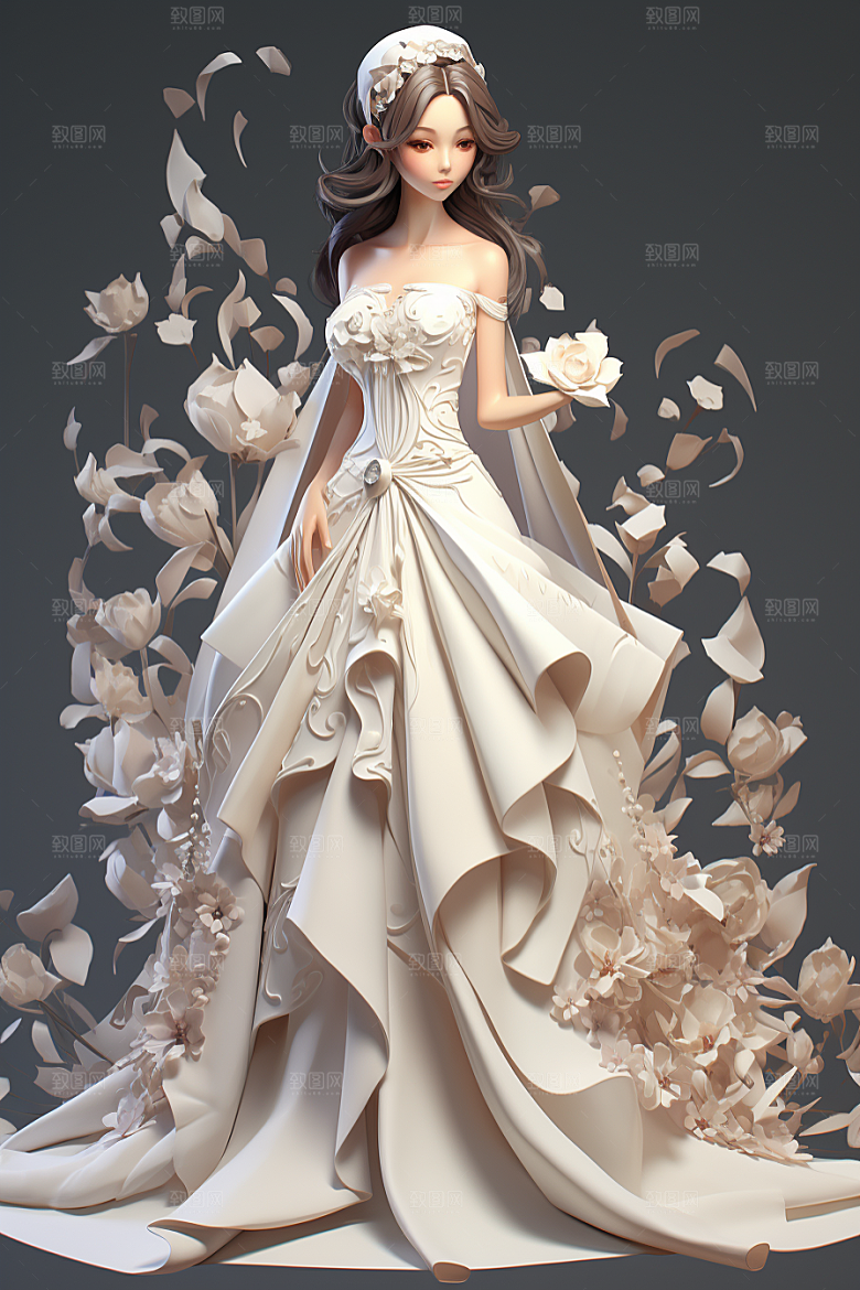 卡通婚纱结婚手绘插画
