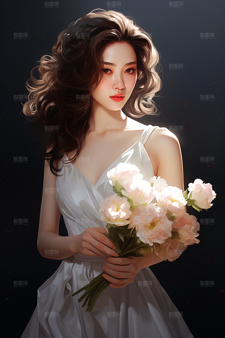 卡通婚纱二次元手绘插画