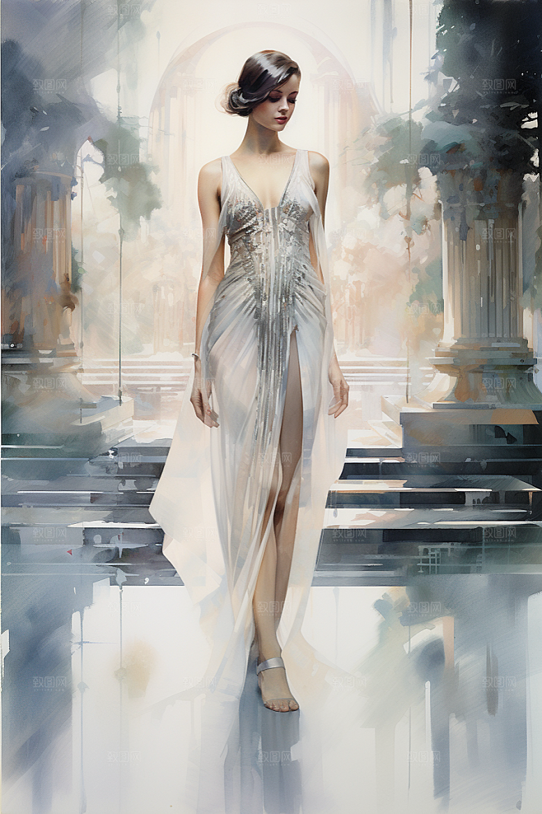 卡通婚纱唯美结婚插画