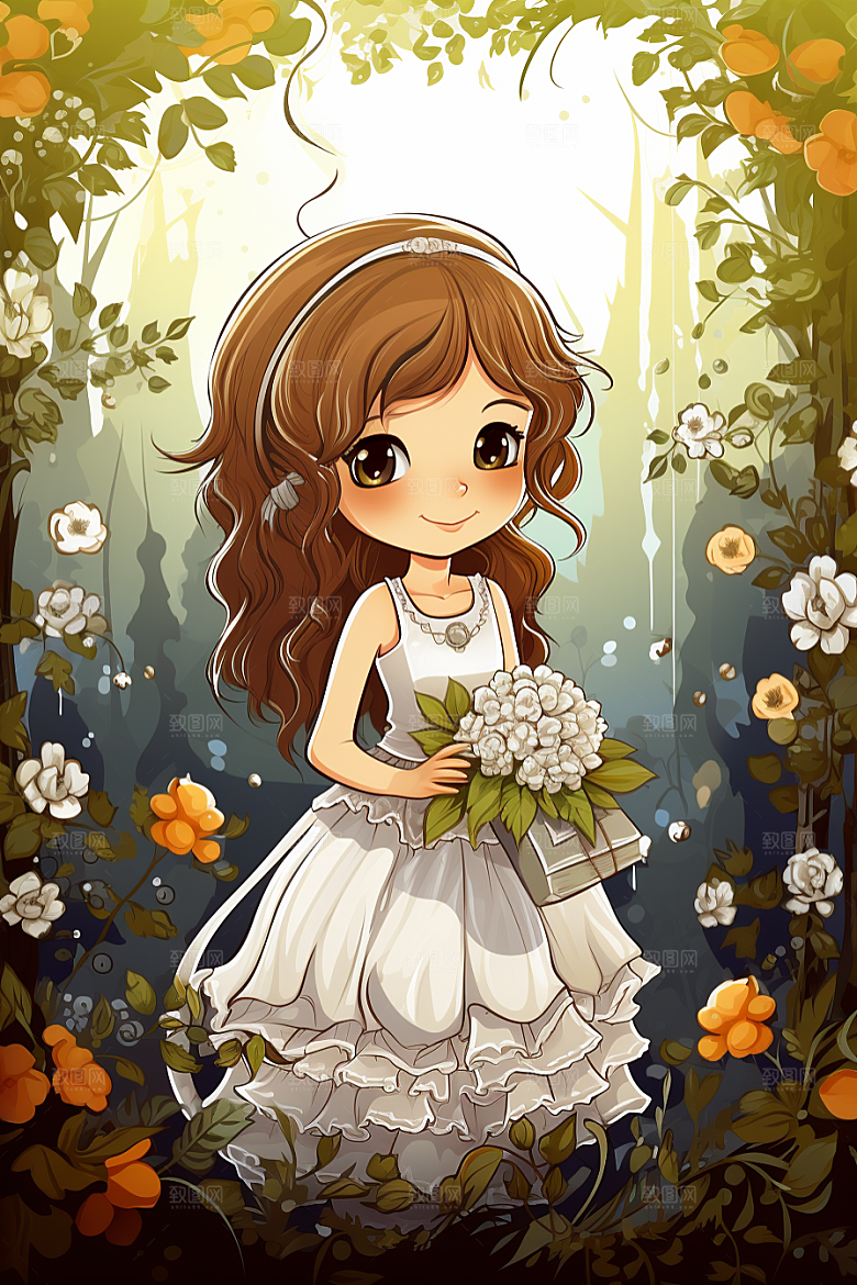 卡通婚纱婚礼二次元插画