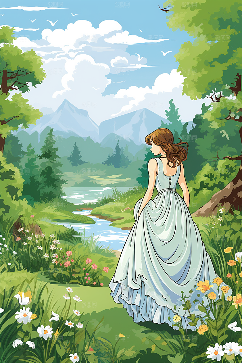 卡通婚纱圣洁浪漫插画