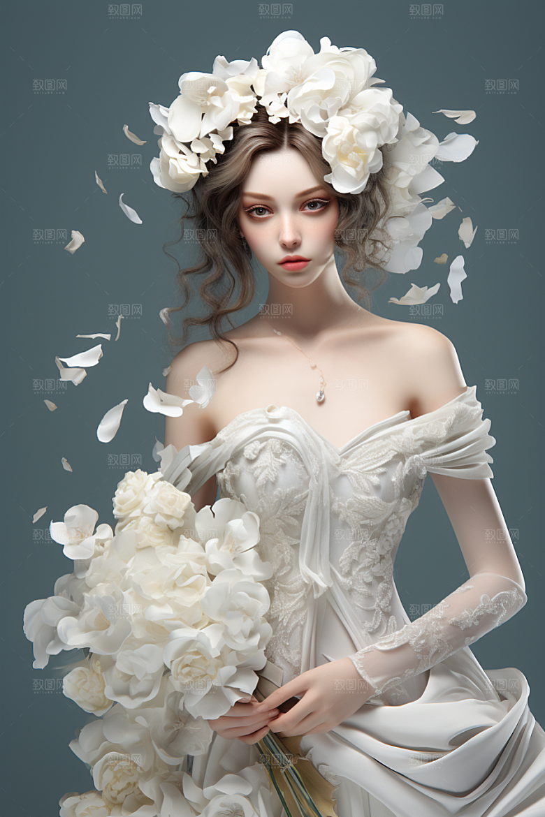 卡通婚纱手绘浪漫插画