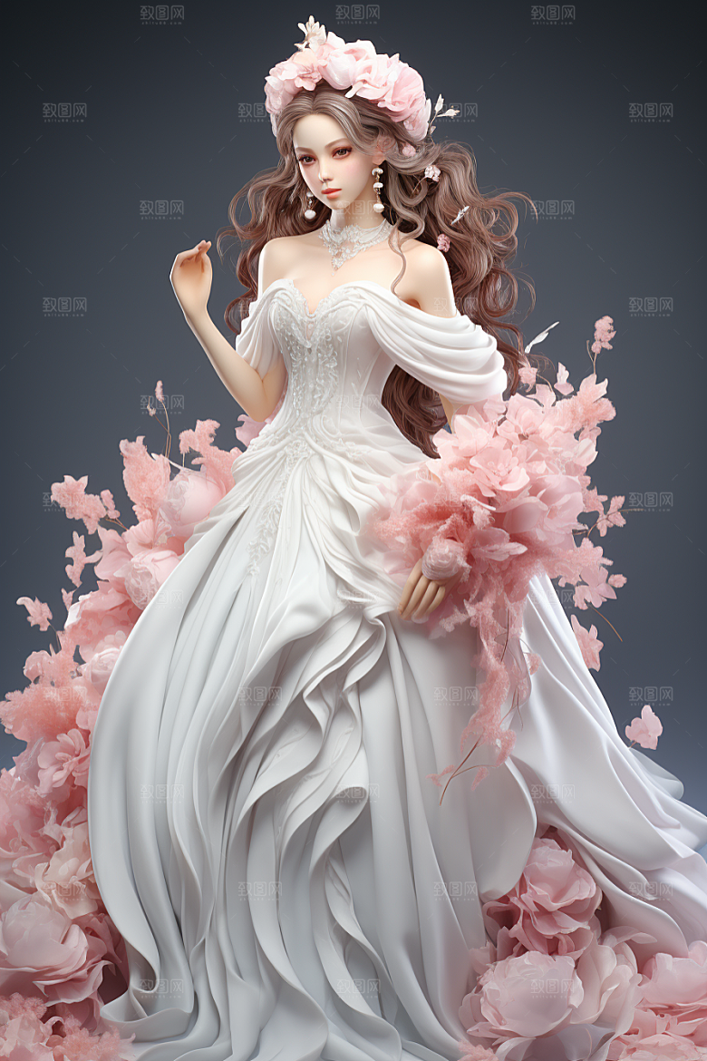 卡通婚纱结婚新娘插画