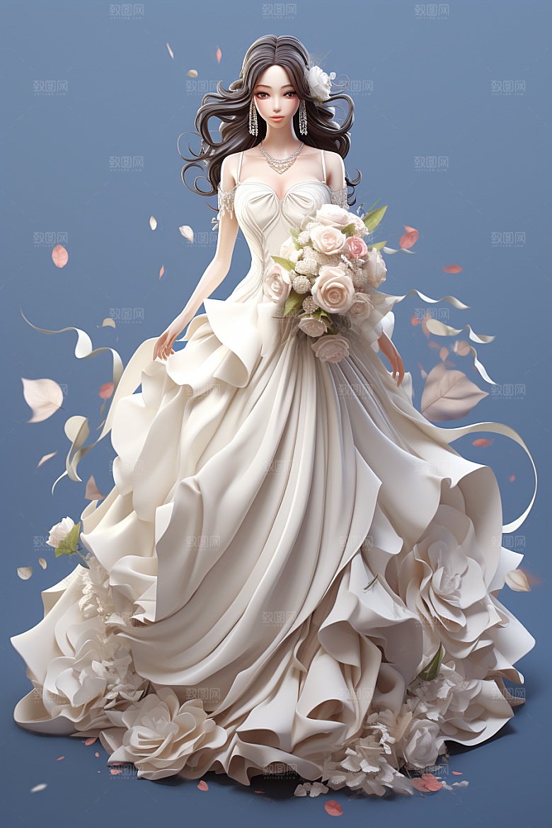 卡通婚纱婚礼浪漫插画