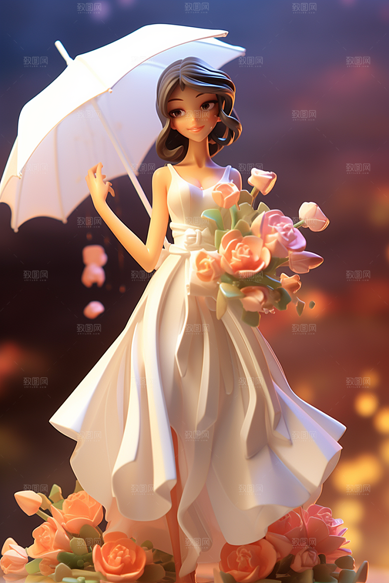 卡通婚纱圣洁手绘插画