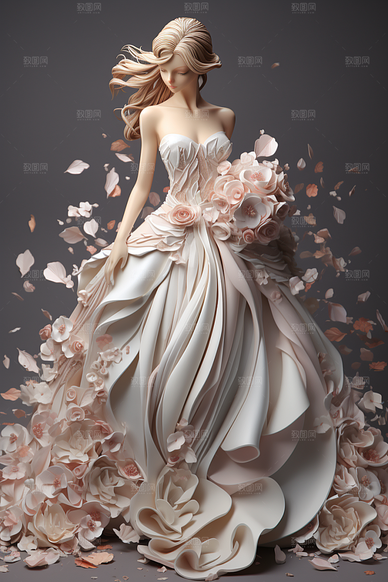 卡通婚纱浪漫婚礼插画