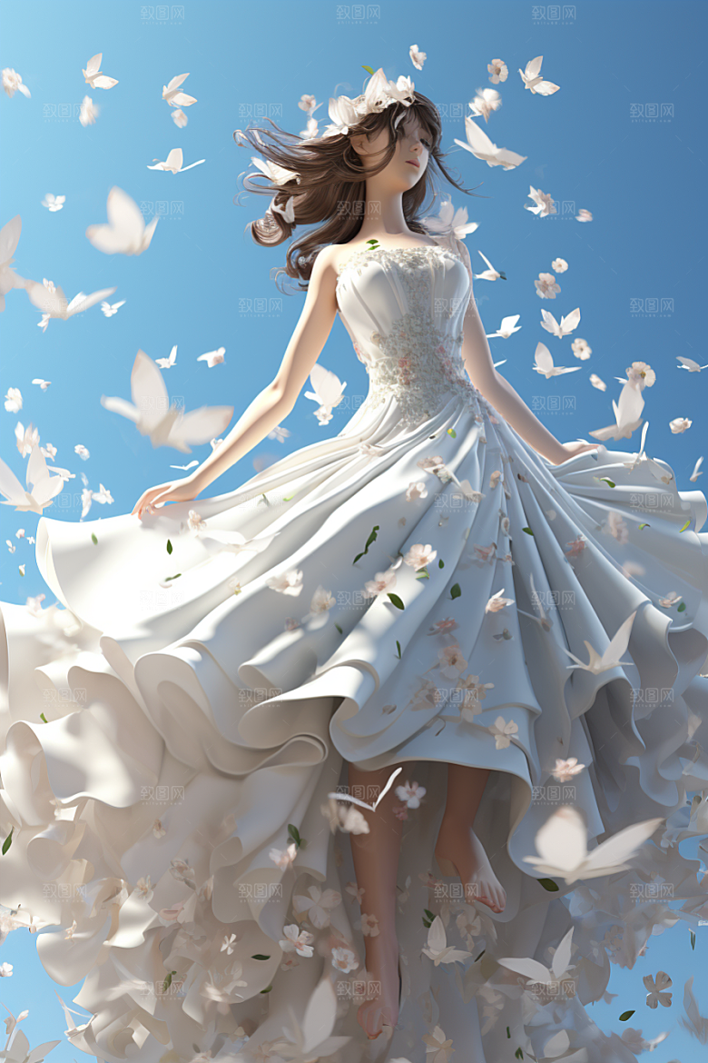 卡通婚纱结婚圣洁插画