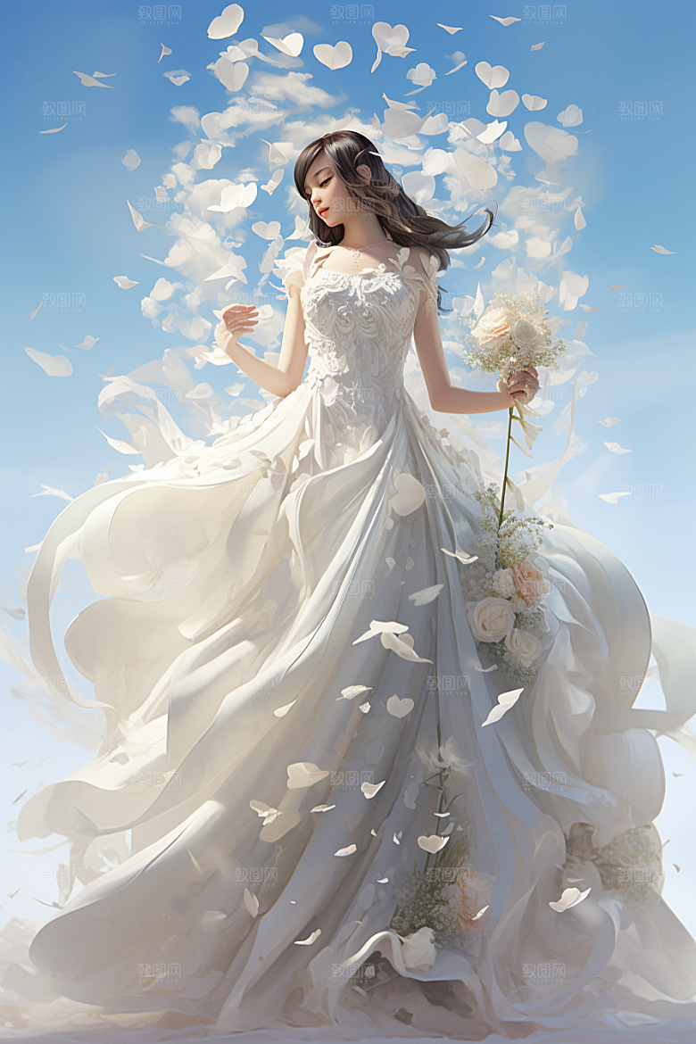 卡通婚纱高清新娘插画