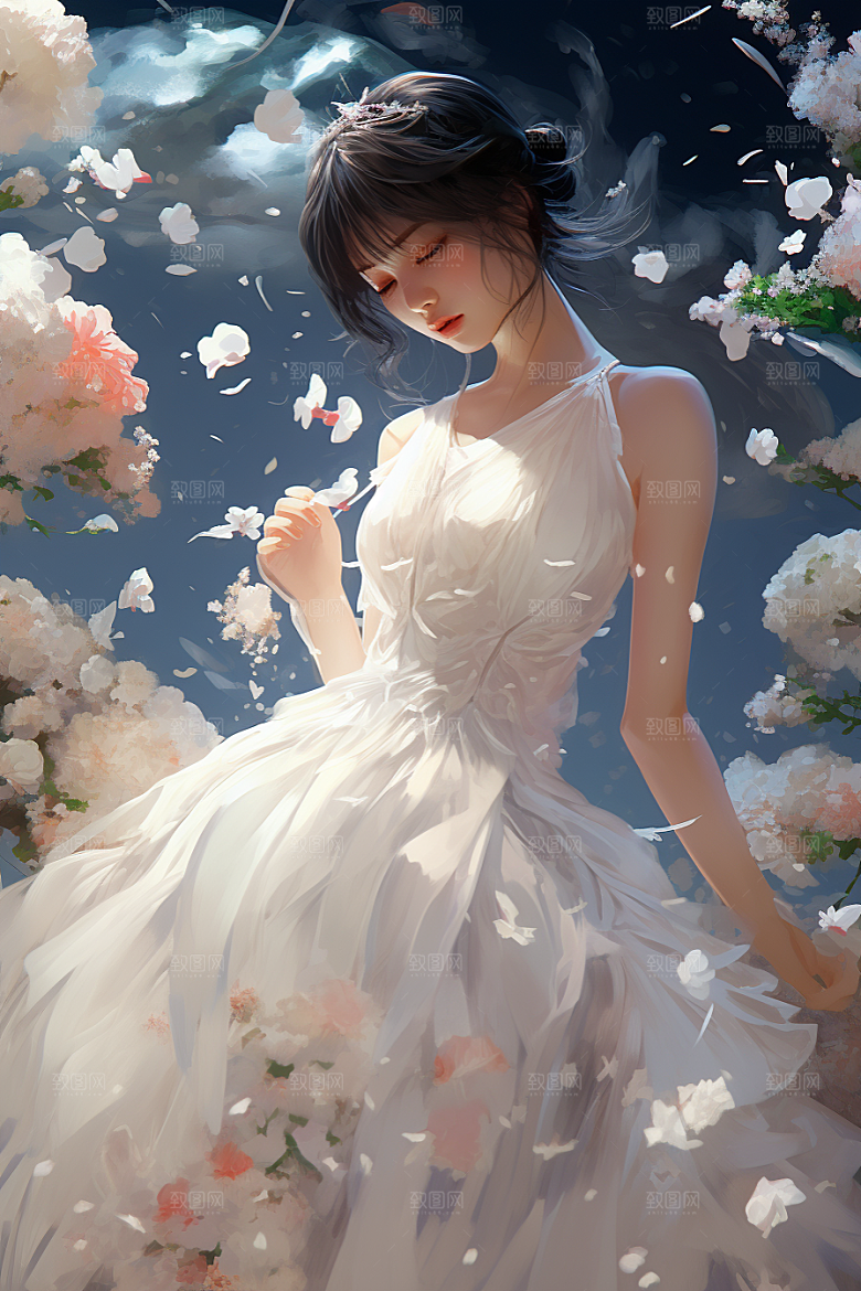 卡通婚纱手绘结婚插画