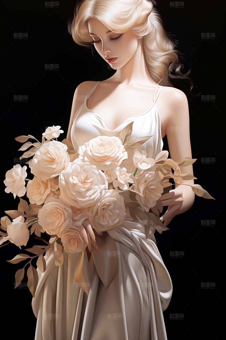 卡通婚纱圣洁手绘插画