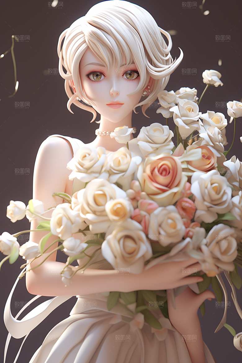 卡通婚纱婚礼二次元插画