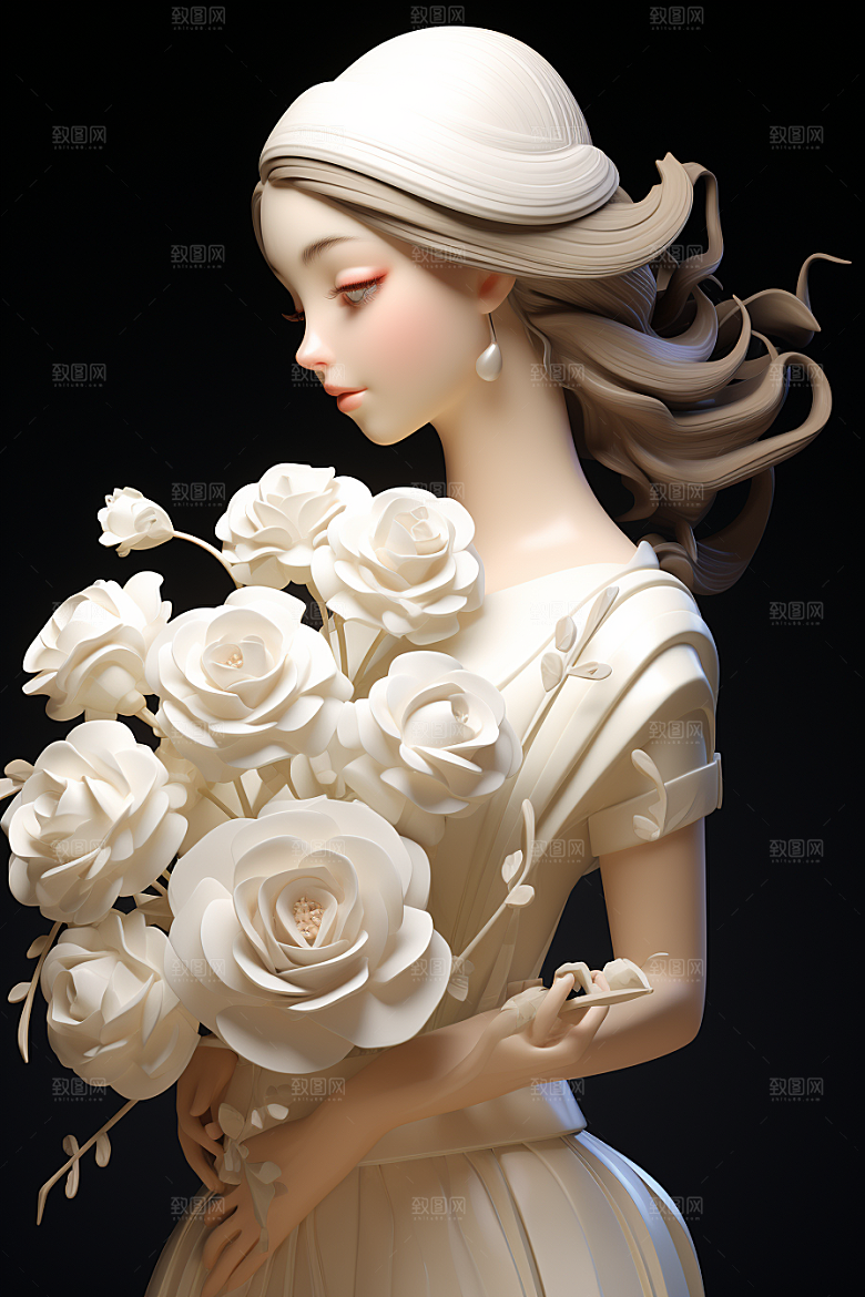 卡通婚纱手绘唯美插画