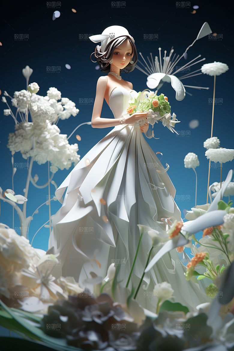 卡通婚纱二次元纯洁插画