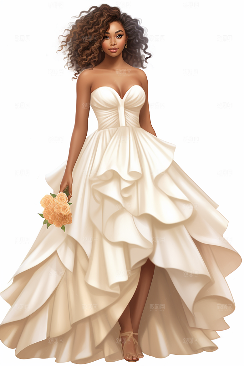 卡通婚纱结婚手绘插画