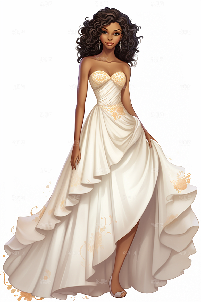 卡通婚纱唯美圣洁插画