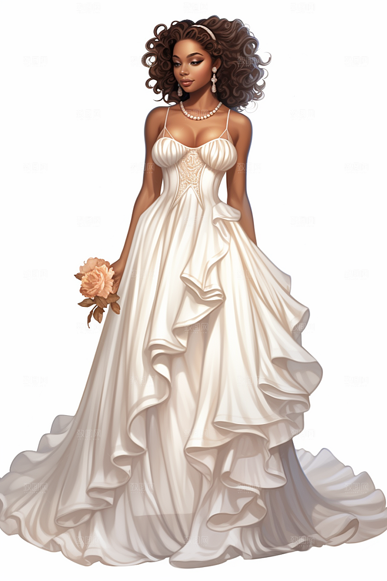 卡通婚纱浪漫婚礼插画