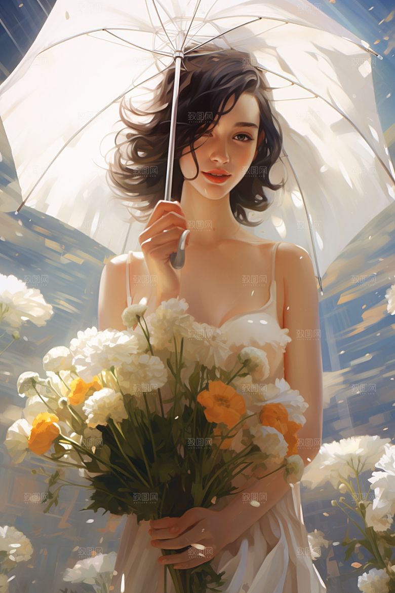 卡通婚纱唯美二次元插画