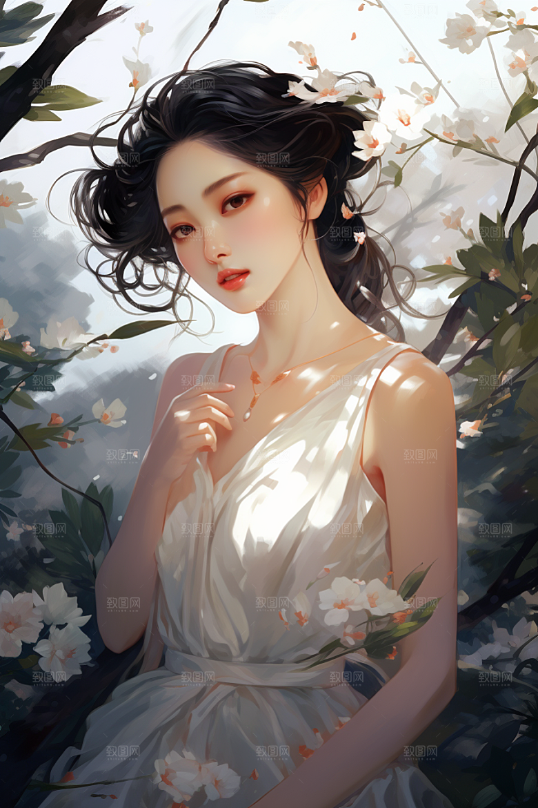 卡通婚纱圣洁手绘插画