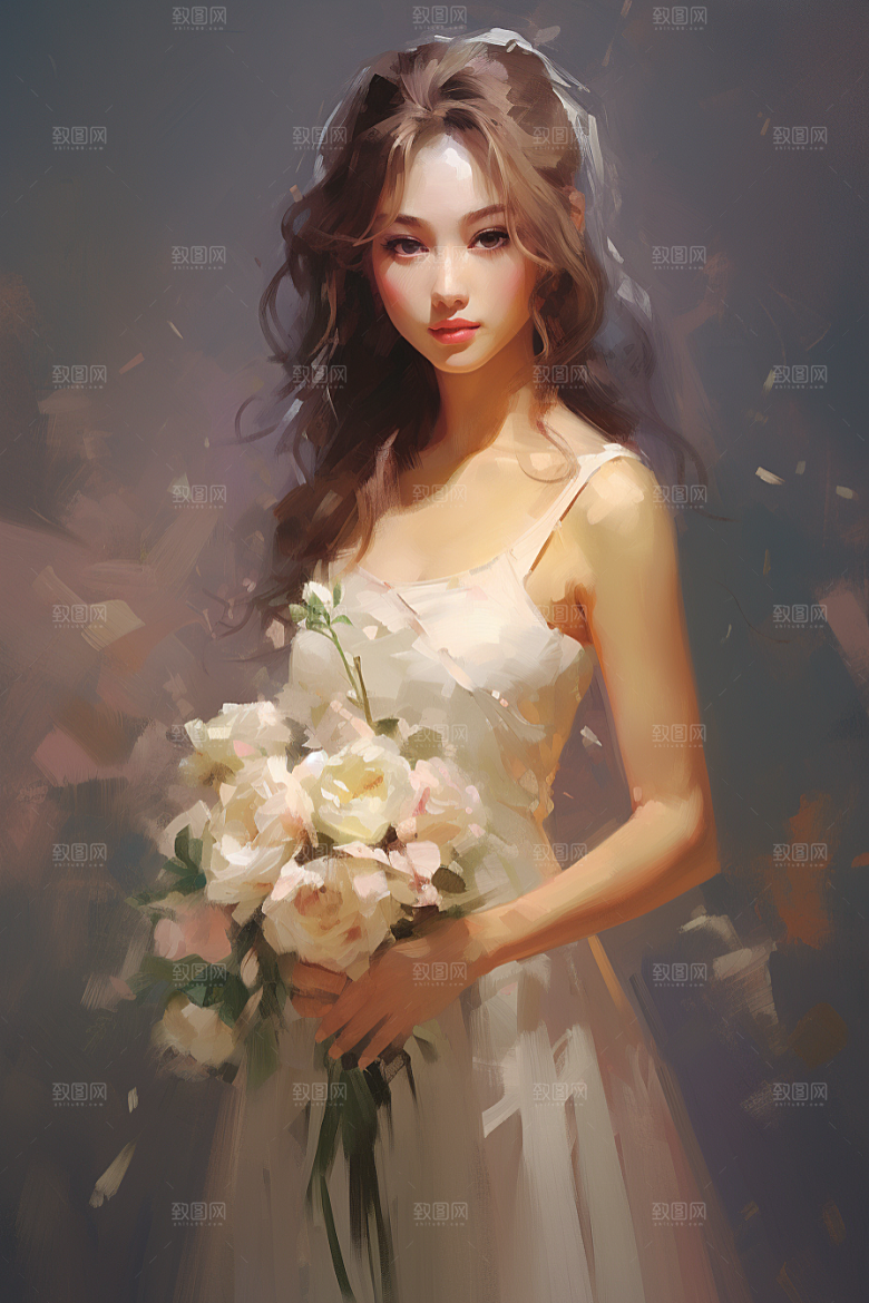 卡通婚纱婚礼浪漫插画