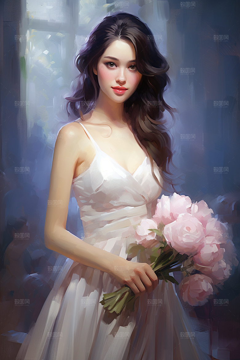 卡通婚纱结婚唯美插画