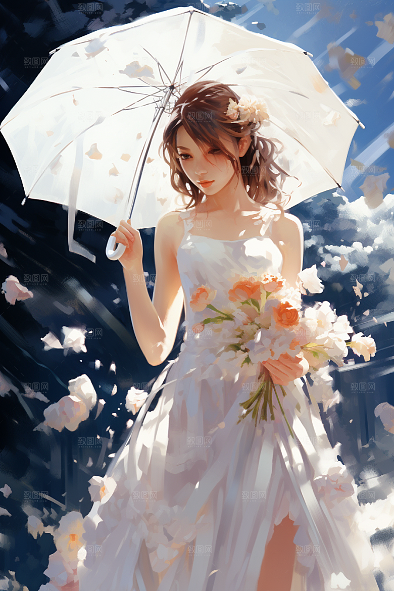 卡通婚纱圣洁结婚插画