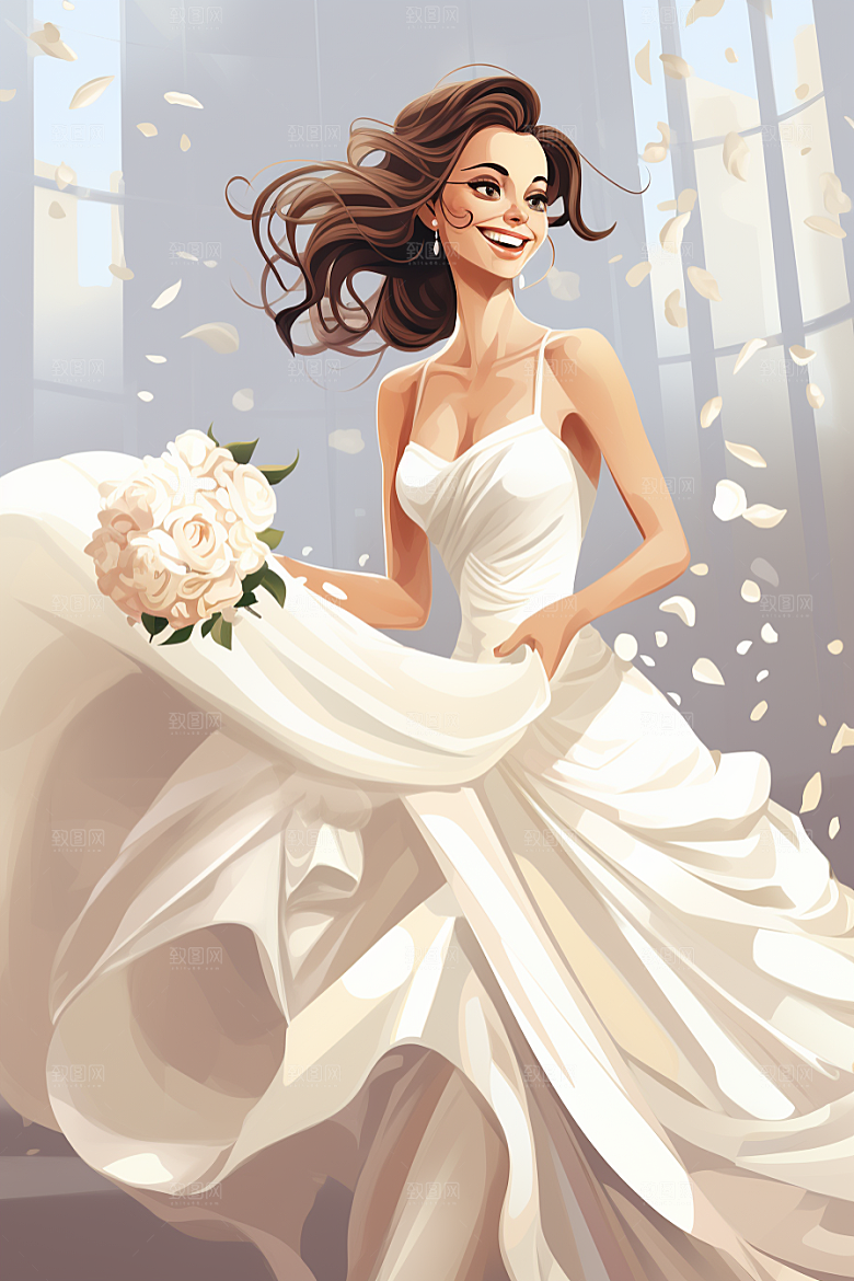 卡通婚纱唯美结婚插画