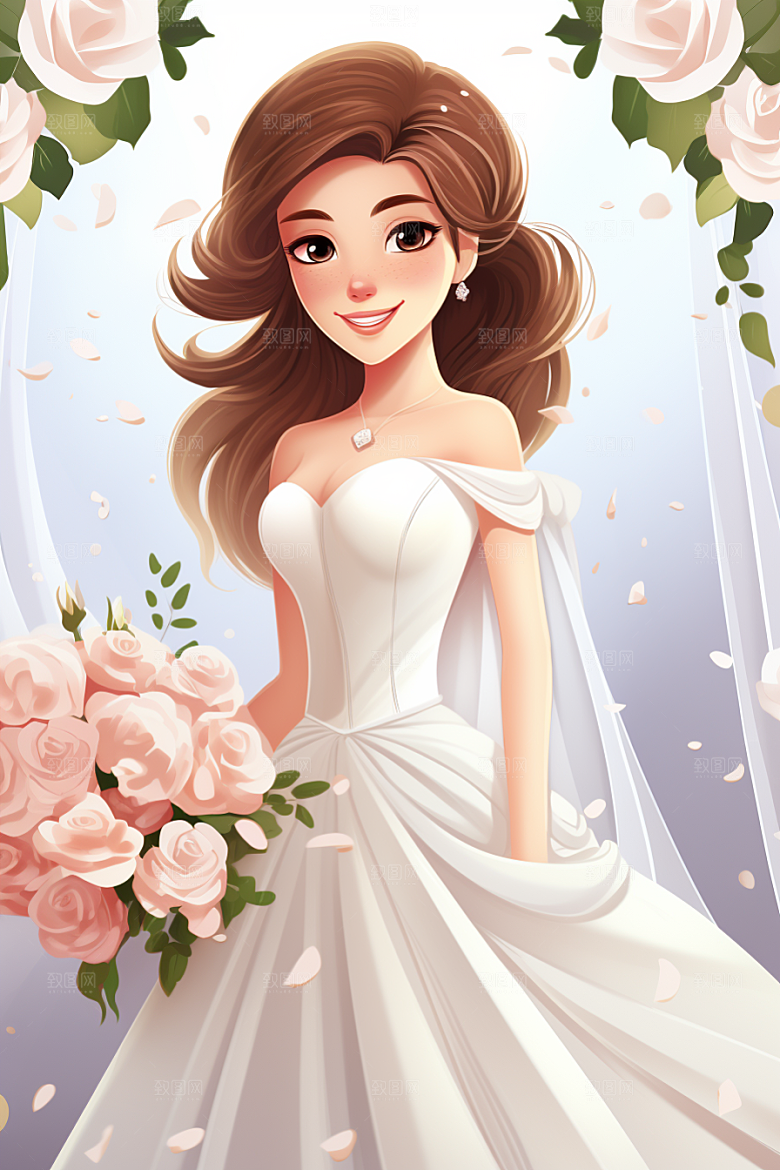 卡通婚纱浪漫唯美插画