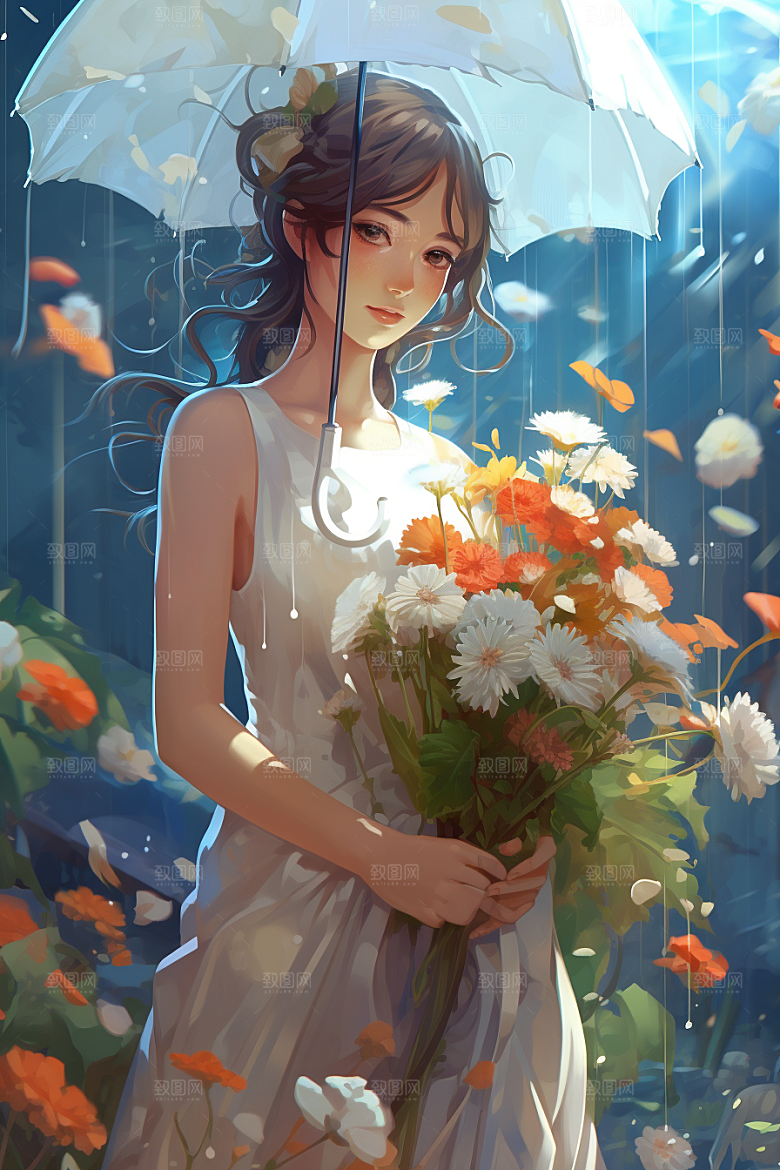 卡通婚纱浪漫二次元插画