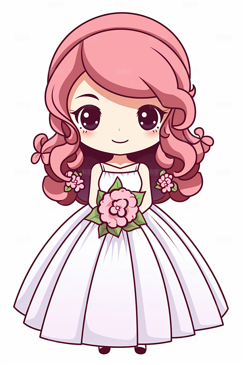 卡通婚纱高清浪漫插画