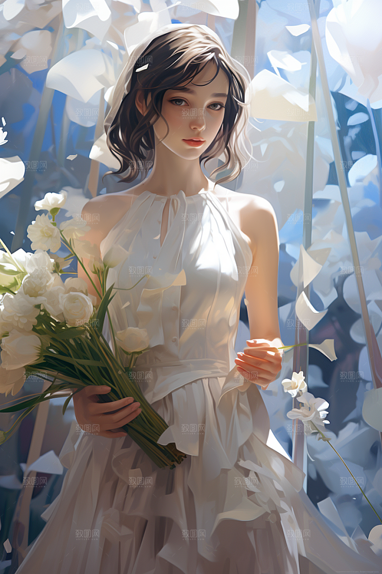 卡通婚纱婚礼新娘插画