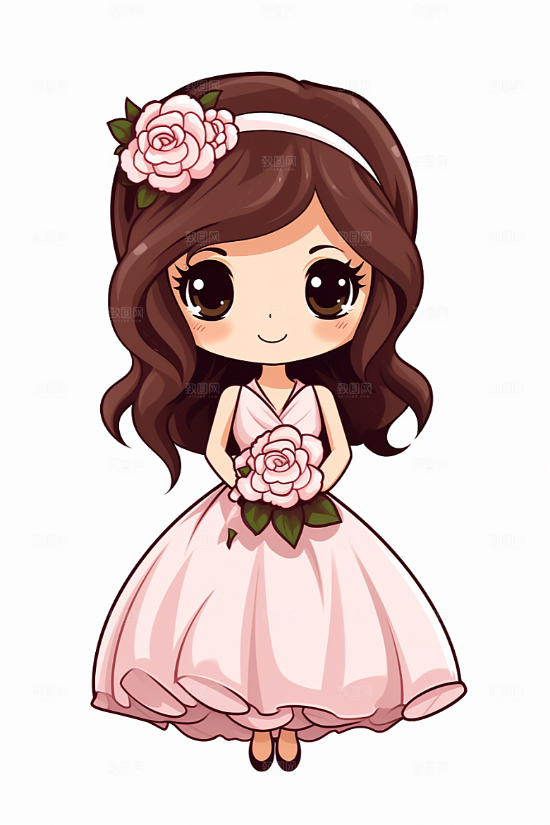 卡通婚纱唯美结婚插画